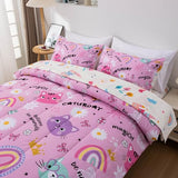Btargot Twin Pink Cartoon Cat Reversible Comforter Set for Boys Girls Kids, 5 Pieces Rainbow Flowers Sun Painting Bedding Set with Sheets Btargot