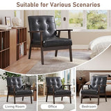 Bonzy Home Mid Century Modern Accent Chairs Set of 2 for Living Room, Upholstered Faux Leather Armchair Comfy Retro Bedroom Side Chair with Solid Wood Frame, Black Bonzy Home