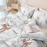 Aesthetic Duvet Cover Set White - Single 3-Piece Double-Sided Printed Bedding with Minimalist Bear Cartoon Design, Ultra-Soft Microfiber Quilt Cover with Zipper for a Calm Generic