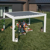 Backyard Discovery 14x10 Windham White Galvanized Steel Pergola w/Sail Shade Soft Canopy, Withstand Winds up to 100 MPH, Rust Resistant, Steel Anchoring Plates, Easy Assembly, USB, Electrical Outlets Backyard Discovery