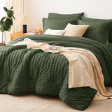 CozyLux Full Size Comforter Sets with Sheets Seersucker 7 Pieces Olive Green Bed in a Bag Textured Luxury Soft Bedding Set with Down Alternative Comforter, Sheets, Pillowcases & Shams for All Seasons CozyLux