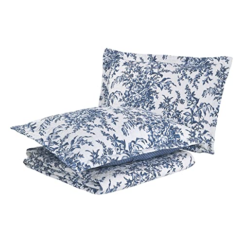 Laura Ashley - Twin Quilt Set, Soft & Reversible Cotton Floral Bedding with a Medium Weight Feel, 2 Piece Bed Set with Matching Pillowcases (Bedford Delft Blue) Laura Ashley