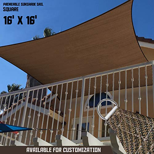 TANG Sunshades Depot Brown 16' x 16' Sun Shade Sail Square Canopy Shade Cover UV Block for Backyard Pergola Porch Deck Garden Patio Outdoor Activities - WoodArtSupply