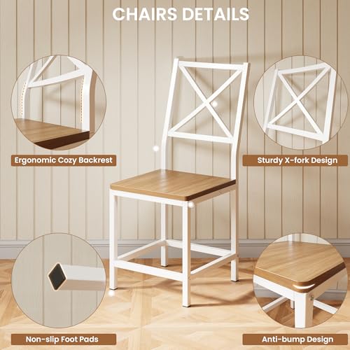 IRONCK Dining Table Set for 4, Round Kitchen Table and 4 Stool Chair for Dining Room, 44.5inch Drop Leaf Desk, Small Space Saving, Natural Wood IRONCK