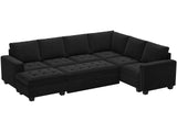Belffin Modular Sectional Sleeper Sofa with Pull Out Bed U Shaped Sectional Sofa Couch with Storage Ottoman Velvet Covertible 7-Seater Sofa for Living Room Black Belffin