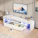 VINGLI LED TV Stand, 71'' Modern Entertainment Center with LED Lights and Storage for 65/70/75/85 Inch TV (White, 71'' x 14'' x 18'') VINGLI