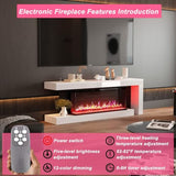 TAMUNE 66.9” Fireplace TV Stand with 40” Electric Fireplace, LED Lights, High Gloss TV Media Console Table, Glossy Entertainment Center for Living Room, White and Black, 13.8”D x 66.9”W x 23.6”H TAMUNE
