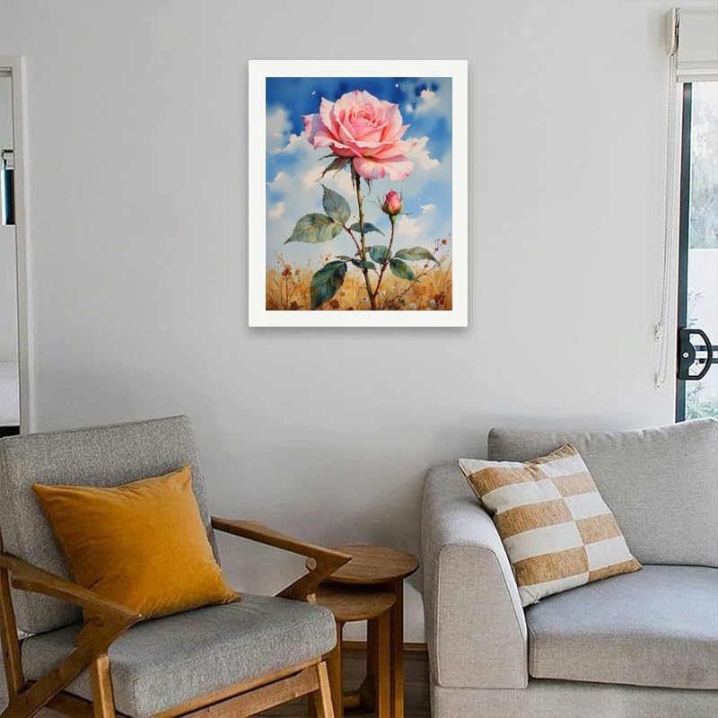 TAOPAOLAB Flower Paint by Numbers Kit for Adults - DIY Pink Rose and Bud Painting on Canvas 16x20 Inches, Acrylic Paint Set, Suitable for Beginners, Floral Art for Home Decoration or Gifts TAOPAOLAB