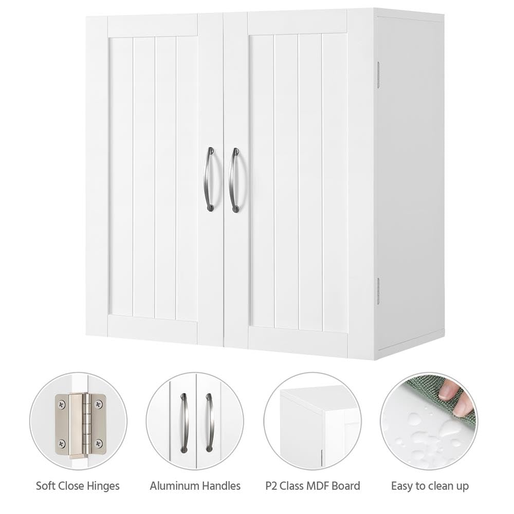 Yaheetech Bathroom Wall Cabinet, Kitchen Storage Cupboard Cabinet with 2 Doors, Wall Mount Storage Cabinet for Bathroom, Kitchen, Living Room, White Yaheetech