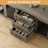OUYESSIR 94.5" Large Dog Crate Furniture for 2 Dogs, Double Wooden Dog Kennel Furniture with 4 Dog Bowls & 3 Drawers, Heavy Duty Indoor Furniture Style Dog Cage TV Stand/Table/House, Grey OUYESSIR