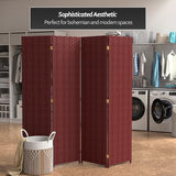 Red Lantern 6 ft. Tall Woven Fiber Room Divider, 4 Panels, Red-Black Red Lantern