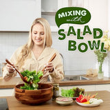 Tidita 12" Salad Bowl Set with 2 Wooden Hands - Large Acacia Wood Serving Bowl with Serving Utensils - Big Mixing Bowl for Fruits, Salad,Pasta for Kitchen Counter (12" Diameter x 4.5" Height) Tidita