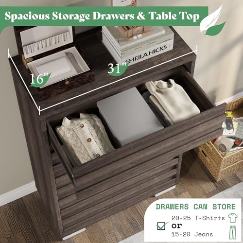 AMERLIFE 5 Chest of Drawers for Bedroom, 47" Tall Drawers Dresser with Tilt Handle, Farmhouse Wooden Dresser for Bedroom, Living Room, Hallway, Grey AMERLIFE