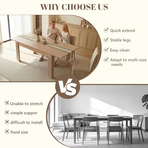 Extendable Dining Table, 54-85 Inch Expandable Table for 4-10 People, Modern Rectangular Dining Table, Space-Saving for Kitchen & Dining Room Ariiles