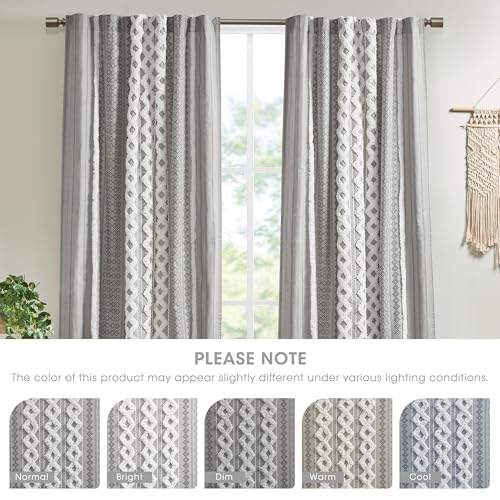 INK+IVY Imani 100% Cotton Single Panel Curtain Tufted Chenille Stripe Geometric Print Mid-Century Look Rod Pocket Top Drape for Living Room, Privacy Window Treatment for Bedroom, 50" x 84", Grey INK+IVY