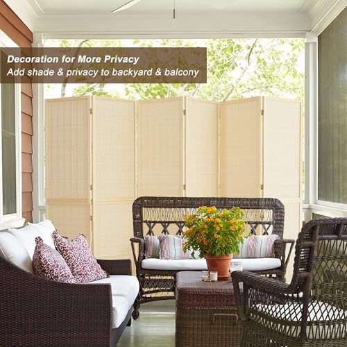 Duraspace 6 Panel Bamboo Room Divider, 5.6ft Tall Folding Privacy Screen for Room Separation and Portable Freestanding Wall Partition, Sturdy Double Hinge Folding Screen DURASPACE