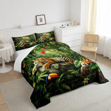 3D Tiger Comforter Set Queen Size,Monkey Parrot Wild Animals Bedding Set,Tropical Palm Tree Jungle Quilt Set for Kids Boys Girls Adult Bedroom Decor,Nature Wildlife Theme Duvet Insert,2 Pillowcases Castle Fairy
