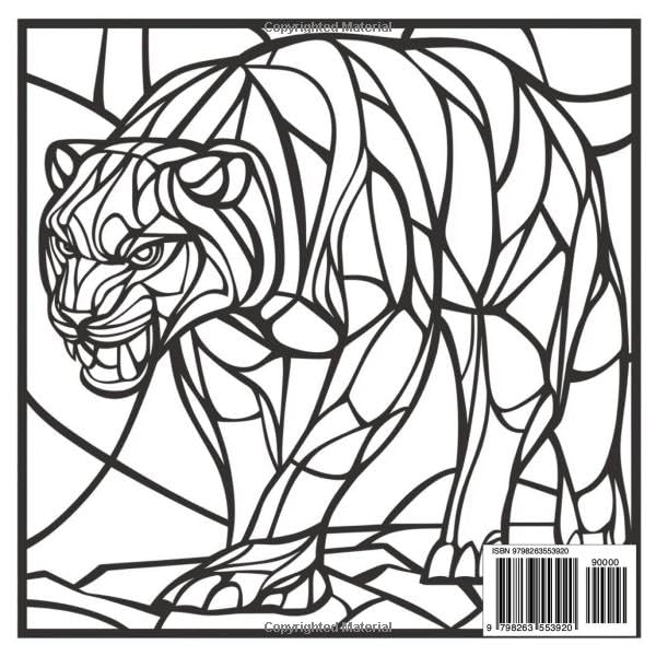 Stained Glass Saber Tooth Tiger: Prehistoric Animal Coloring Book For Kids: A Fun and Unique Ice Age Coloring Adventure with Bold Stained Glass Designs (Stained Glass Animal Series) Majosta