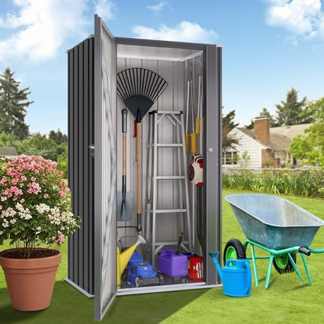 Greesum Outdoor Metal Storage Cabinet, 55'' Lockable Tall Shed, Vertical Tool Organizer Without Shelves for Garage, Patio, Backyard, Home & Lawn, Black Greesum