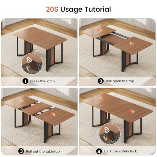 Itaar 5-Piece Dining Table Set for 4-6 People, 63" Extendable Kitchen Table and 4 Cushion Chairs, Dining Room Table with MDF Board & Metal Frame for Small Space, Easy Clean, Brown Itaar