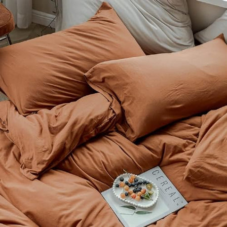 AMWAN Jersey Knit Cotton Duvet Cover Set Solid Pumpkin Color, Luxury Soft Comforter Cover Queen Size 3 Piece Bedding Set 1 Duvet Cover 2 Pillowcases Set AMWAN