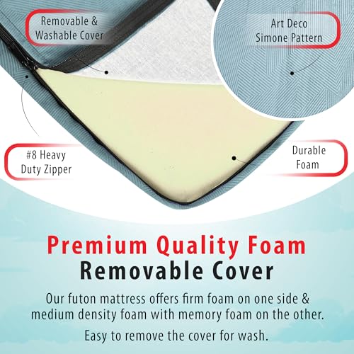 Matini Home Memory Foam Futon Mattress, Foldout Couch Futon Mattress - Full XL (Laguna) - Comfortable and Heavy Duty Sofa Bed, Thick Corded Cushion for All (Frame NOT Included) Matini Home