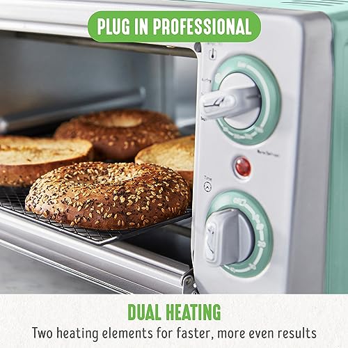GreenLife Countertop Toaster Oven Air Fryer Stainless Steel, Healthy Ceramic Nonstick, PFAS and PFOA-Free, Tray & Basket, Bake, Broil, Reheat, Adjustable Temp & Time Control, Auto Shutoff, Turquoise GreenLife