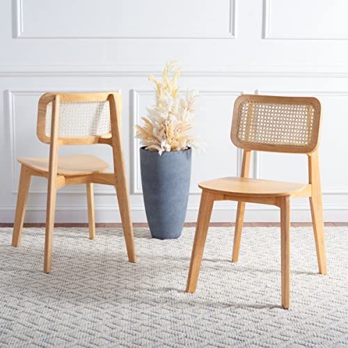 SAFAVIEH Home Collection Luz Coastal Natural Cane Rattan Set of 2 Dining Chair - WoodArtSupply