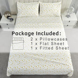 Softan Yellow Floral Bed Sheets Full Flower Printed Sheets - Patterned Microfiber Fitted Sheets Full with 15" Deep Pocket & Non-Slip Straps, Cute Flower Sheets & Pillowcase Set Softan