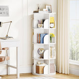 FOLINALA Rotating Bookshelf, Small Corner Bookcase with Storage for Small Space, 2 Tier 360 Spinning Bookshelf Tower, Revolving Book Shelf Organizer for Bedroom, Living Room and Study Room (White) FOLINALA