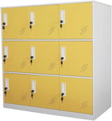 Reccmeny 9 Doors Metal Locker Girls Bedroom and Playroom Storage for Bags,Toys and Book, Office Cabinet Locker for Employee (Yellow) Reccmeny