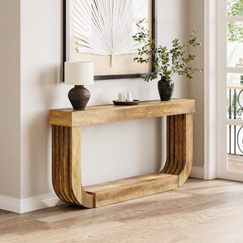 LITTLE TREE 70.9-Inch Extra Long Narrow Console Table, 2-Tier Brown Wooden Sofa Table for Living Room, Large Hallway Foyer Table with Heavy Duty U-Shaped Pedestal LITTLE TREE