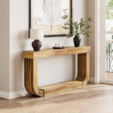 LITTLE TREE 70.9-Inch Extra Long Narrow Console Table, 2-Tier Brown Wooden Sofa Table for Living Room, Large Hallway Foyer Table with Heavy Duty U-Shaped Pedestal LITTLE TREE