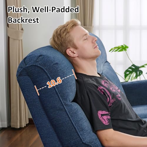 MCombo Compact Wall Hugger Power Recliner Chair for Small Spaces, Dual USB-A/C Ports, Rolled Arm Recliner for Living Room & RV, Fabric PR520 (Fabric, Navy Blue, Small)