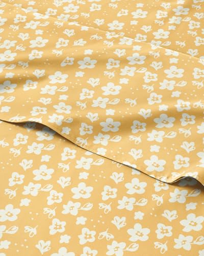 Floral Sheets - Yellow Floral Bed Sheet Set - 1 Flat, 1 Fitted & 2 Pillowcases w/ Deep Pockets - Comfy, Wrinkle & Fade Free - Boho Botanical Bedding - Ultra-Soft, Breathable & Cooling - Queen Size Set CGK Unlimited