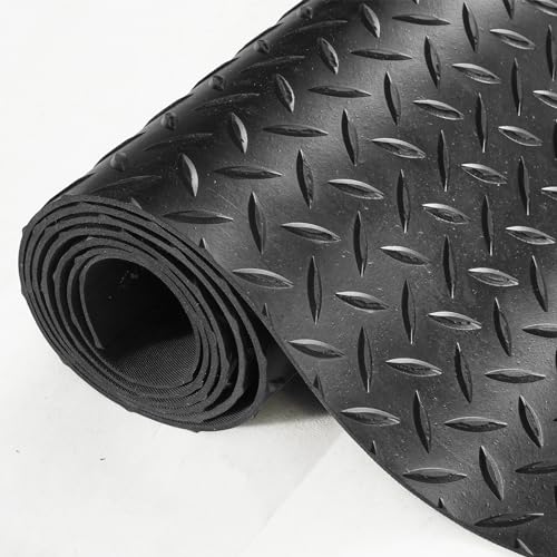 VEVOR Diamond-Plate Rubber Flooring Roll, 3 mm x 4 ft x 8 ft Garage Floor Mat, SBR Rubber Garage Flooring Roll, Easy to Clean, Diamond Plate Rubber Mat for Under Cars, Garage Industry Gym, Black VEVOR