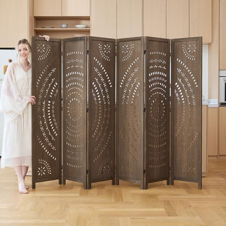 5.6 Ft Folding Room Divider, Portable Privacy Screen & Partition, No Assembly Required for Use as Cat Litter Box Cover, Clutter Hider, Room Separator, 6 Panels (Brown) Svimi