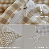 DuShow Grid Queen Duvet Cover Set - Tan Gingham Washed Microfiber Comforter Cover Set, 3 Pieces Plaid Checkered Soft Reversible Bedding Set(Tan,Queen) DuShow