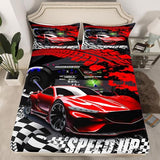 Feelyou Kids Twin Size Red Sports Car Bed Sheet Set for Boys & Girls, Race Car Bedding with Buffalo Plaid Bed Cover Feelyou