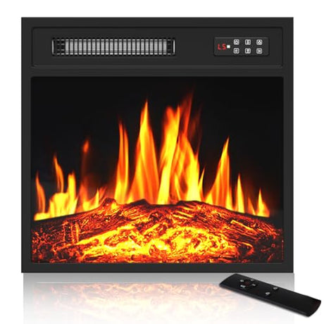 PRETZI 18" Electric Fireplace Insert, Recessed Fireplace Heater with 8H Timer, Remote & Control Panel, Fireplace Insert for TV Stand with Adjustable LED Realistic Flame, 750/1500W PRETZI