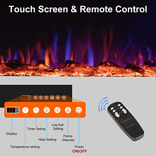 36'' Smart Electric Fireplace Inserts, Recessed & Wall Mount Electric Heater and Linear Fireplace with APP& Touch Screen &Remote Control, 62-99°F Temperature, Hard Wired & Plug in Benrocks