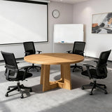 47-Inch Round Conference Table Wooden Wood Base, Modern Wooden Conference Table for 4-6 People, Easy Assembly Boardroom Table (Natural) TMGSK