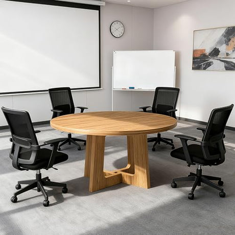 47-Inch Round Conference Table Wooden Wood Base, Modern Wooden Conference Table for 4-6 People, Easy Assembly Boardroom Table (Natural) TMGSK