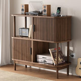 OneBlis 40" Large Record Player Stand with Charging Station, Mid Century Modern Turntable Cabinet with Sliding Doors, Wood Vinyl Record Storage Stand for Living Room Music Corner OneBlis