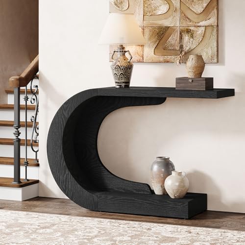 Tribesigns 43.3" Mid-Century Modern Console Table for Entryway, Wood C-Shaped Hallway Entry Accent Table for Living Room, Entrance, Foyer, Easy Assembly, Black Tribesigns