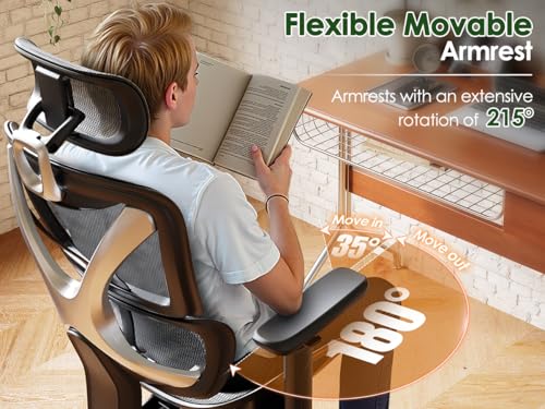 GABRYLLY Ergonomic Office Chair, Big and Tall Mesh Chair with Lumbar Support, 3D armrest - 215° Rotation, Adjustable Headrest & Soft Seat, Durable Desk Chair 350LBS for Work Gaming Computer,Grey GABRYLLY