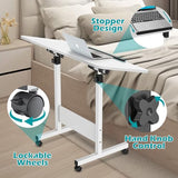 ZHIDIAN Tiltable Foldable Standing Desk Adjustable Height, Portable Computer Desk with Wheels, Mobile Sit Stand Small Rolling Laptop Table for Walking Pad, Bike Trainer, White ZHIDIAN