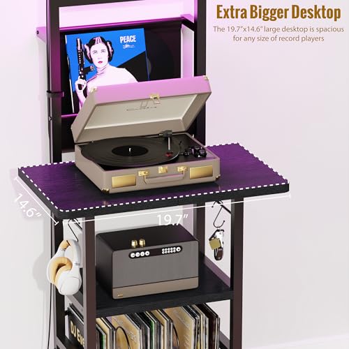 YAKANJ Record Player Stand with Led Light,Record Player Table with Vinyl Storage,Turntable Stand with Record Holder Vinyls Display Shelf for Music Room Studio,Black YAKANJ