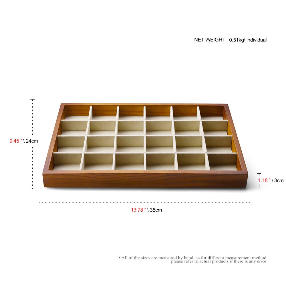 Oirlv 24 Grid Wood Jewelry Tray Microfiber Interior Jewelry Drawer Organizer Showcase Display Box Ring Earrings Holder Oirlv