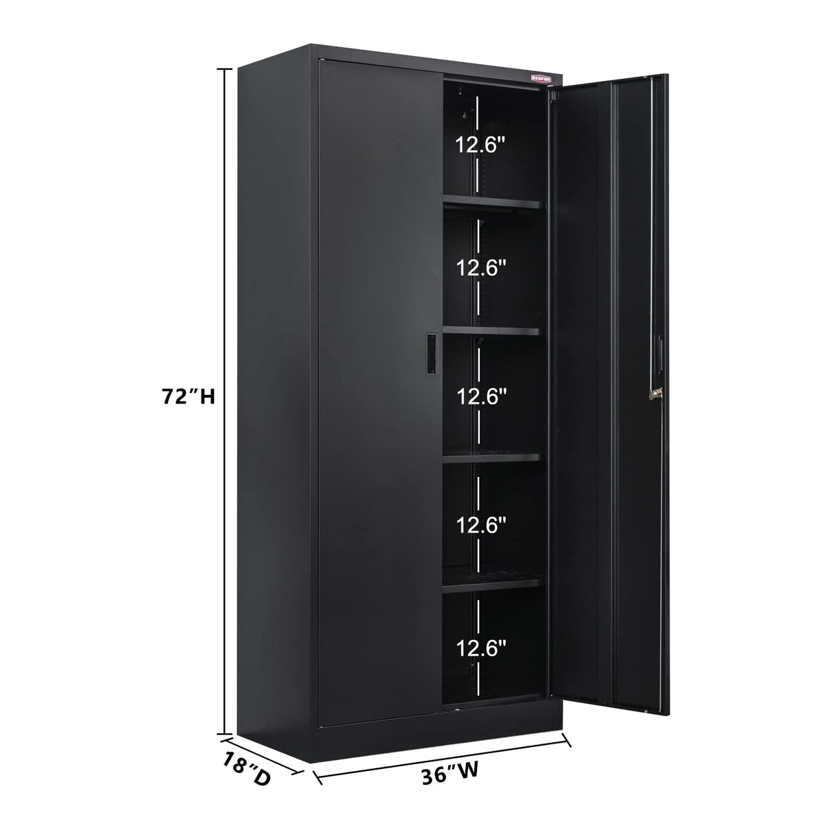BESFUR Metal Storage Cabinet, 72" H x 36" W x 18" D Garage Storage Cabinet, Adjustable Shelves and Locking Doors for Office, School, Garage - Black BESFUR